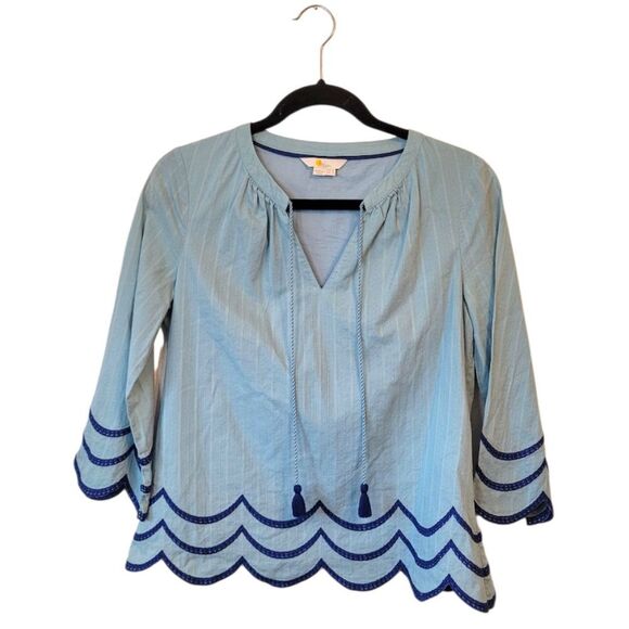 Boden Women's Light Blue Scallop Hem Blouse Size US 4 - Picture 1 of 6